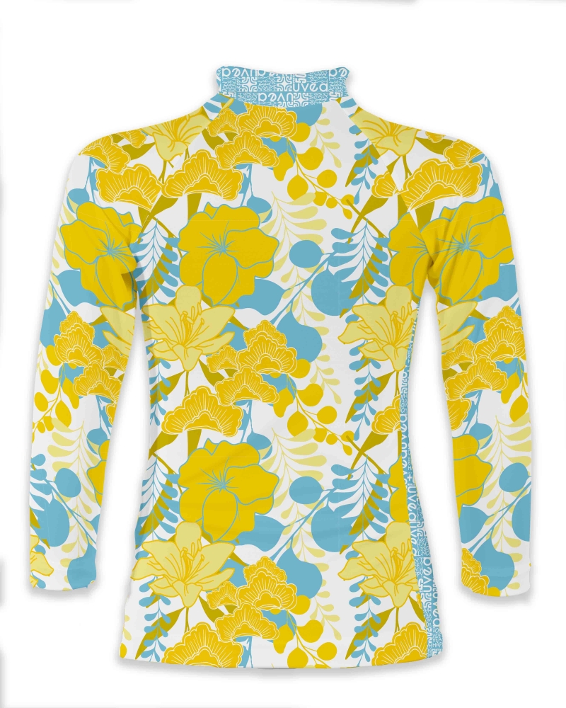 UPF 50+, Aloha yellow long sleeve rash top-UV SWIM SHIRT UPF 50+-UVEA