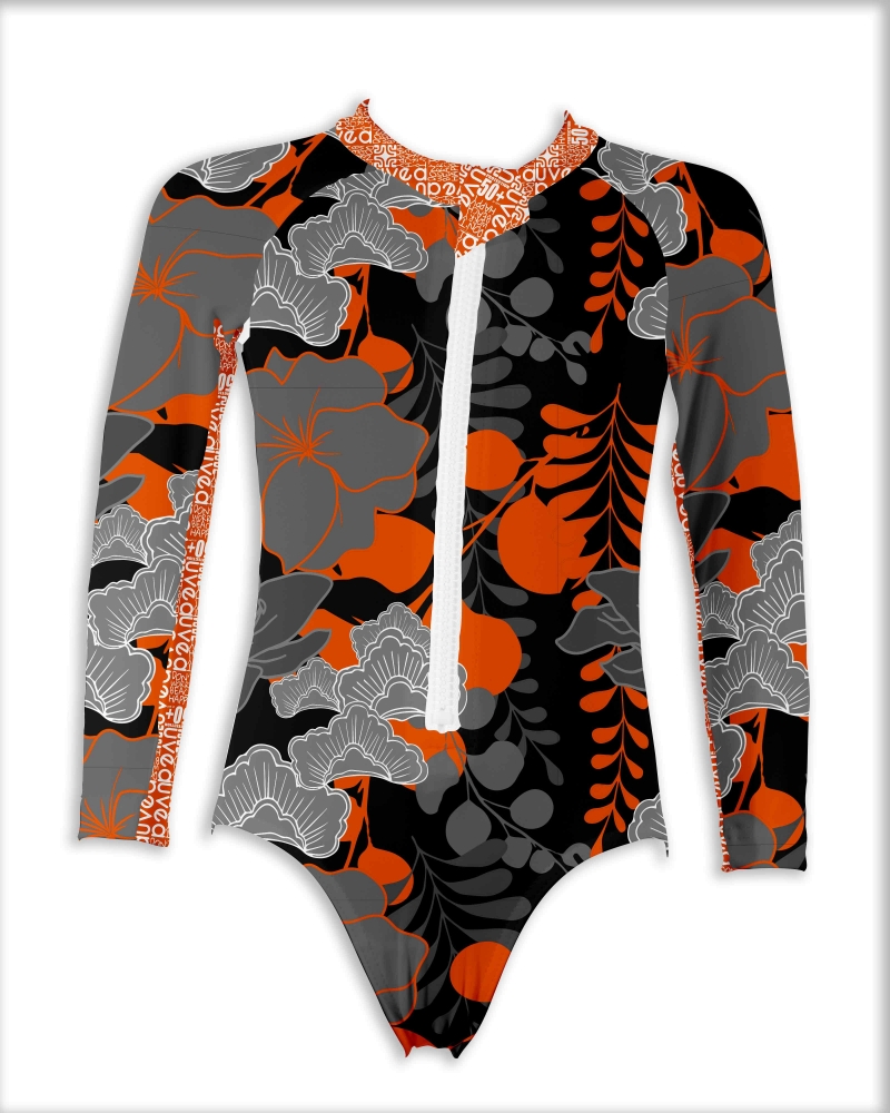 UPF 50+, Aloha Black short sleeve surf suit-UV BATHINGSUIT UPF 50+.-UVEA