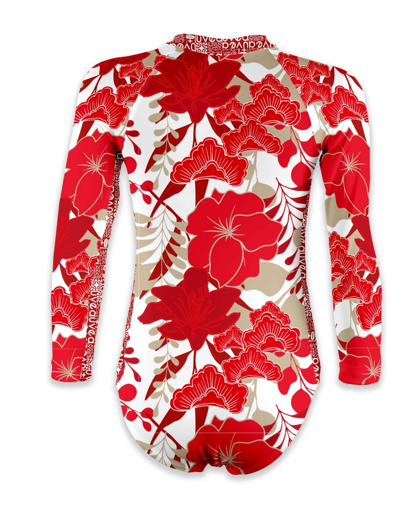 UPF 50+, Aloha Red short sleeve surf suit-UV BATHINGSUIT UPF 50+.-UVEA