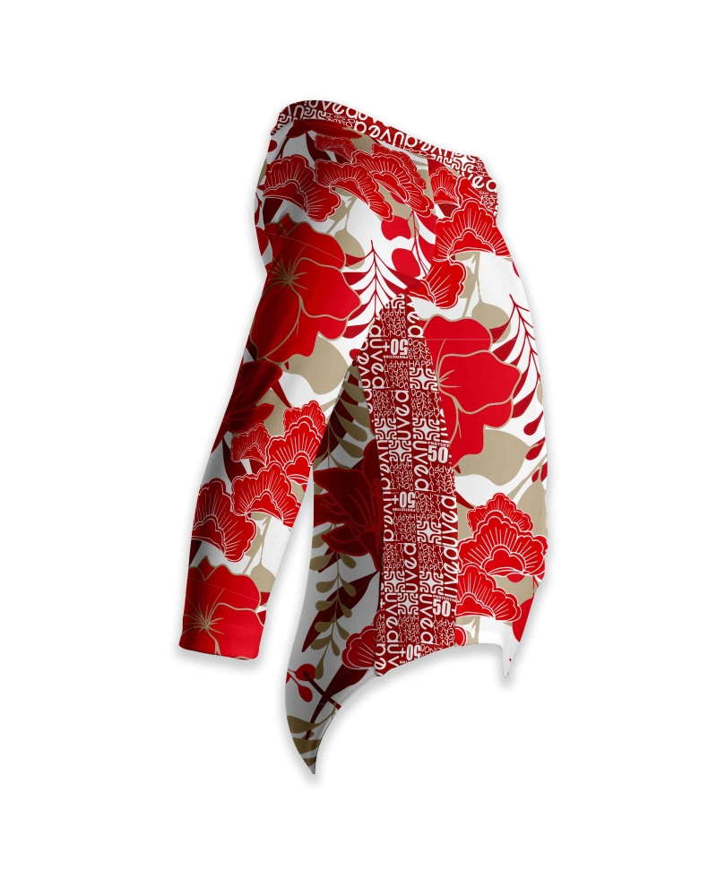 UPF 50+, Aloha Red short sleeve surf suit-UV BATHINGSUIT UPF 50+.-UVEA