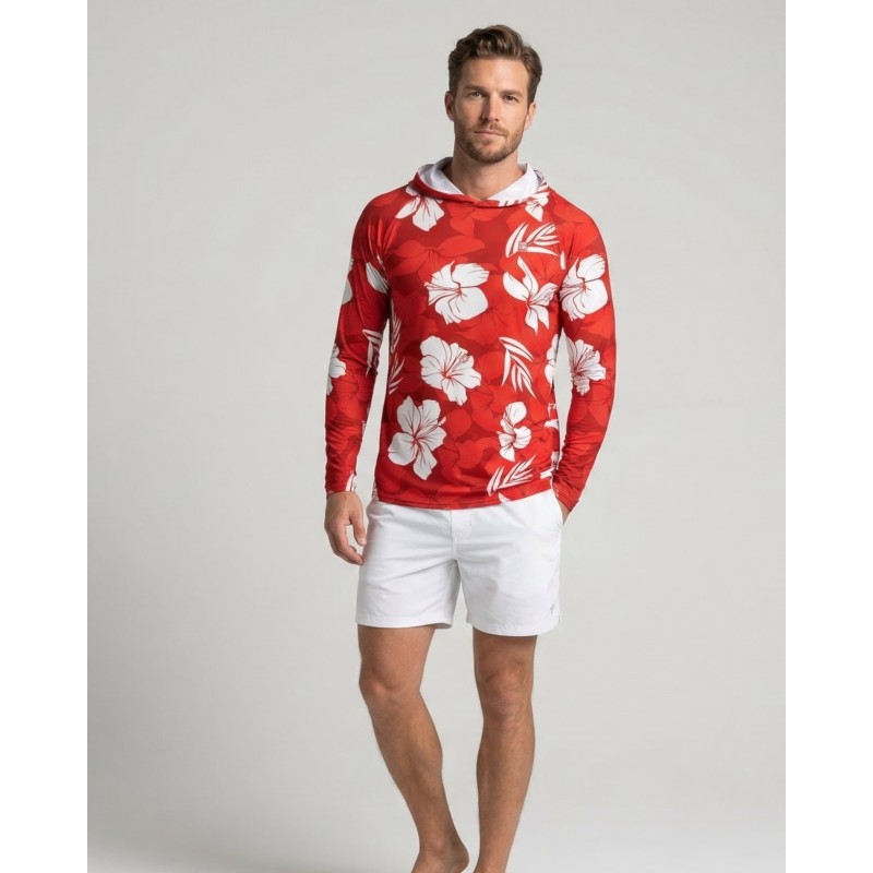 UV-T-Shirt mit Kapuze UPF 80 Herren – HAWAII ROUGE - 1