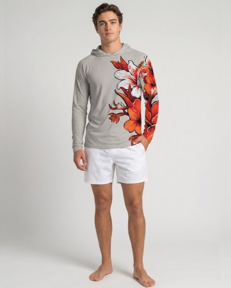 UV-T-Shirt mit Kapuze UPF 80 Herren – HIBISCUS - 1