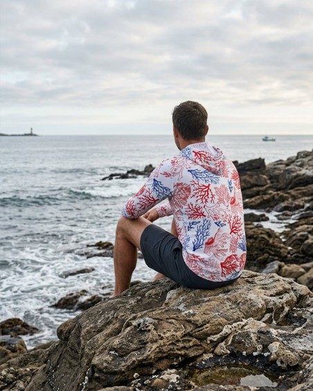 tee-shirt anti-UV Capuche Homme CORAIL | UPF 80 | Confort durable