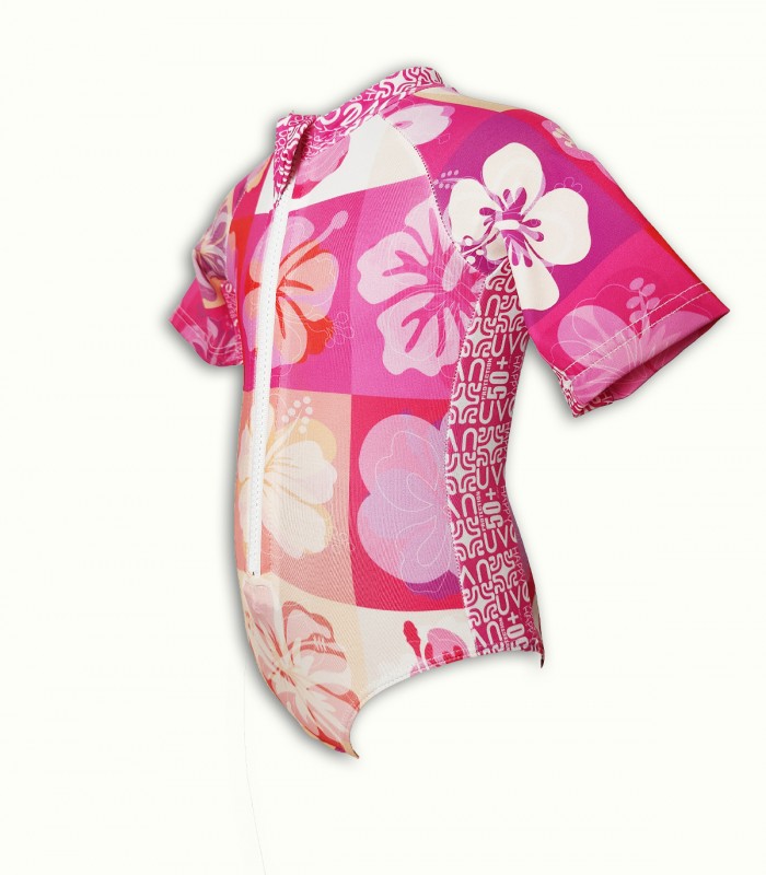 UPF 50+, HIBISCUS short sleeve surf suit-UV BATHINGSUIT UPF 50+.-UVEA