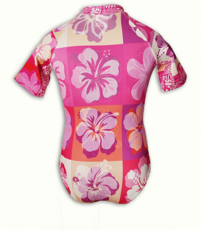 UPF 50+, HIBISCUS short sleeve surf suit-UV BATHINGSUIT UPF 50+.-UVEA