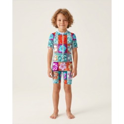 Combinaison anti-UV UPF 50+ enfant hawaii — manche courte