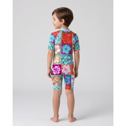 Combinaison anti-UV UPF 50+ enfant hawaii — manche courte