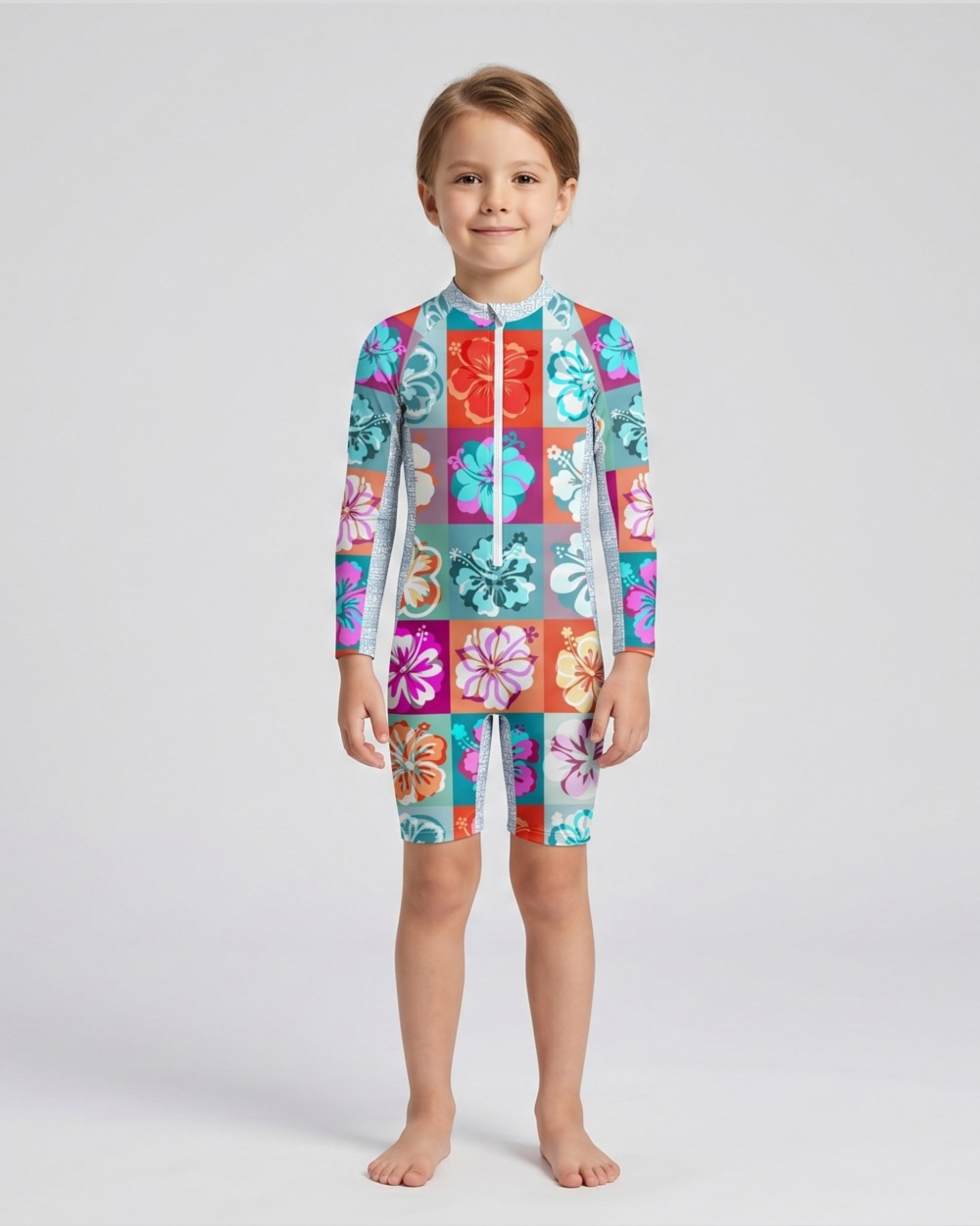 Combinaison anti-UV UPF 50+ enfant hawaii — manche longue vue 1