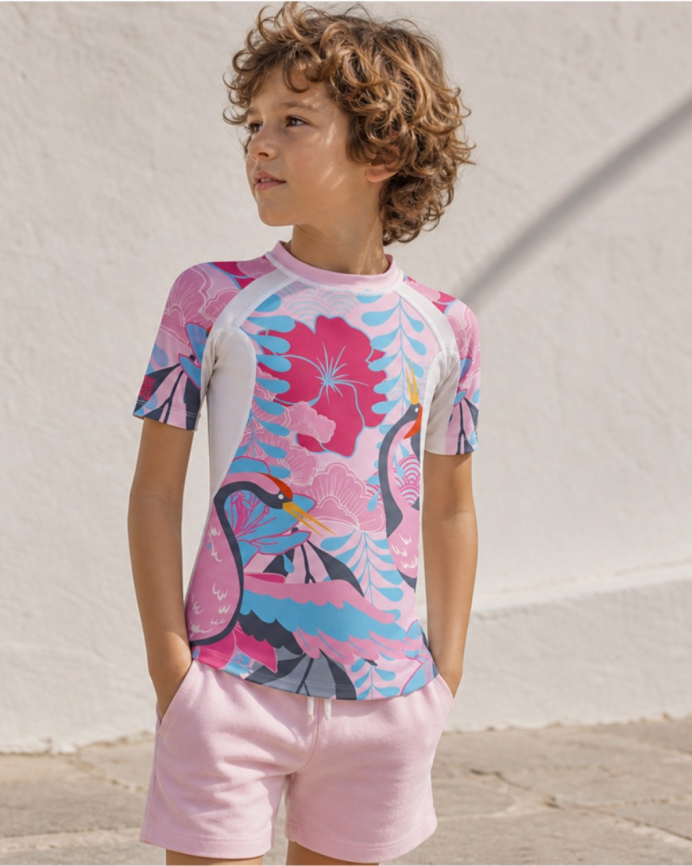 Tee-shirt anti-UV UPF 80 enfant aloha pink — manche courte (lifestyle)