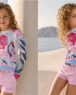 Tee-shirt anti-UV UPF 80 enfant aloha pink — manche longue (lifestyle)