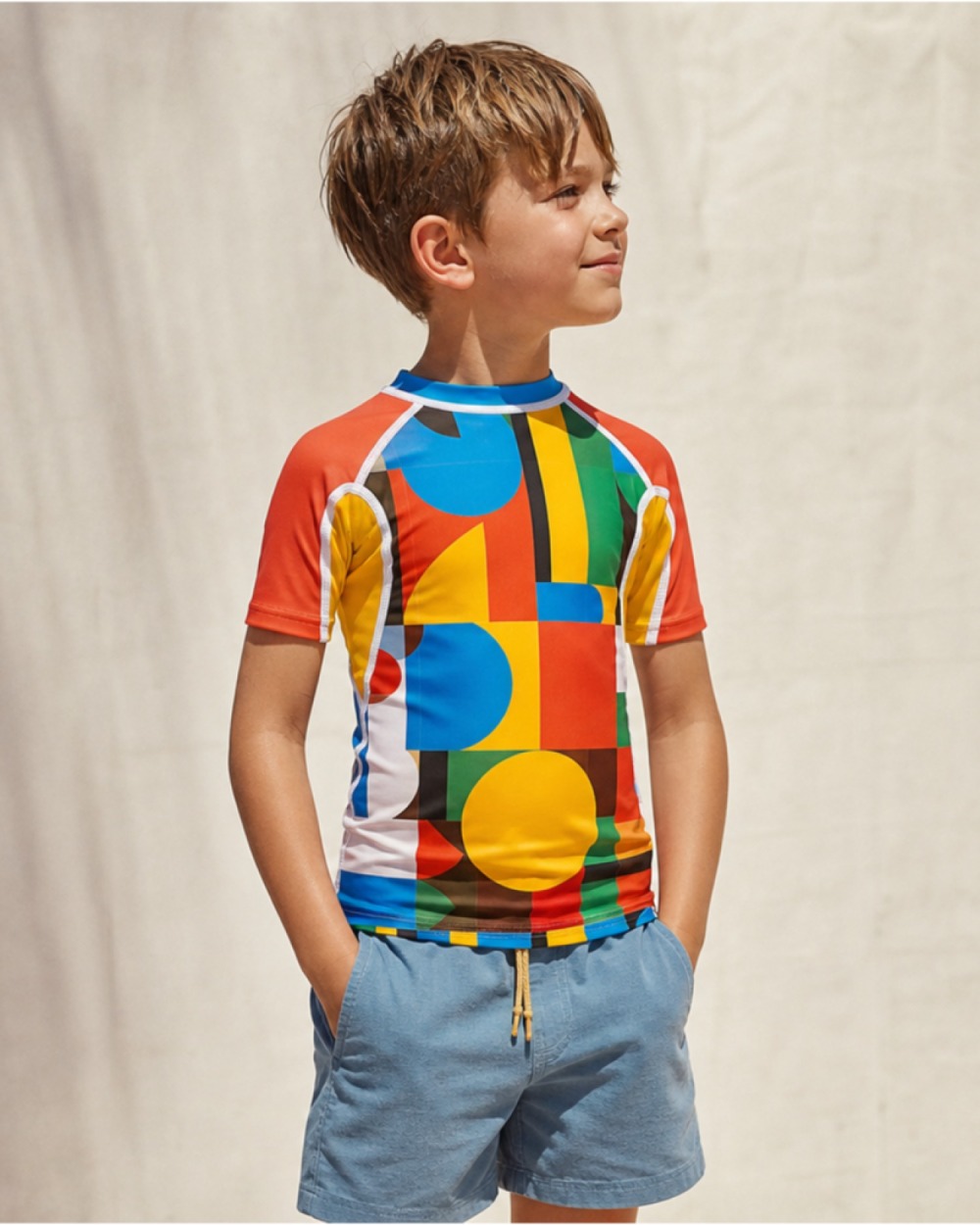 Tee-shirt anti-UV UPF 80 enfant brique — manche courte (lifestyle)