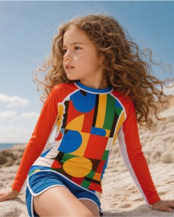 Tee-shirt anti-UV UPF 80 enfant brique — manche longue (lifestyle)