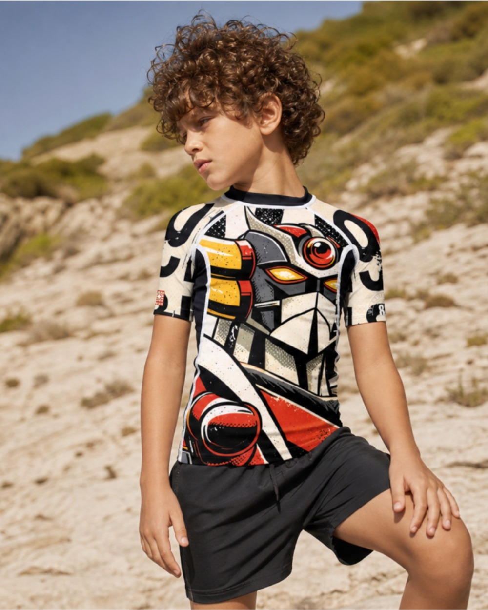 Tee-shirt anti-UV UPF 80 enfant robot — manche courte (lifestyle)