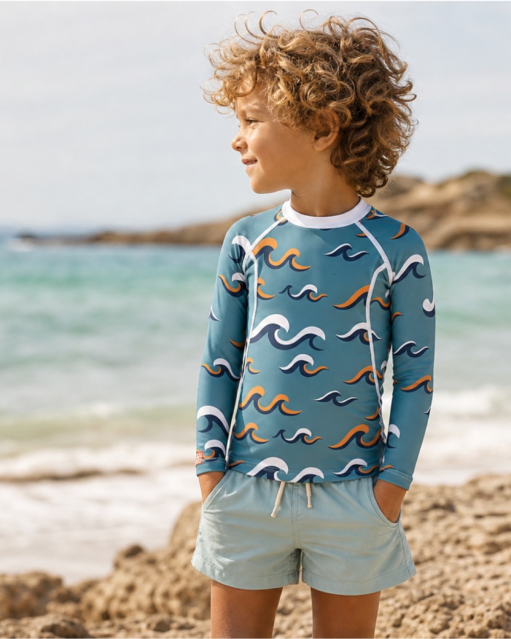 Tee-shirt anti-UV UPF 80 enfant vague — manche longue (lifestyle) vue 1
