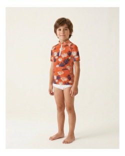 Tee-shirt anti-UV UPF 50+ enfant corail — manche courte (face)