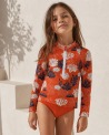 Tee-shirt anti-UV UPF 50+ enfant corail — manche longue (lifestyle) vue 1