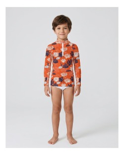 Tee-shirt anti-UV UPF 50+ enfant corail — manche longue (face)