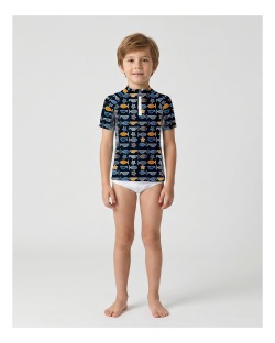 Tee-shirt anti-UV UPF 50+ enfant poisson — manche courte (face)