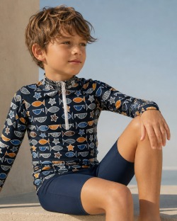 Tee-shirt anti-UV UPF 50+ enfant poisson — manche longue (lifestyle)