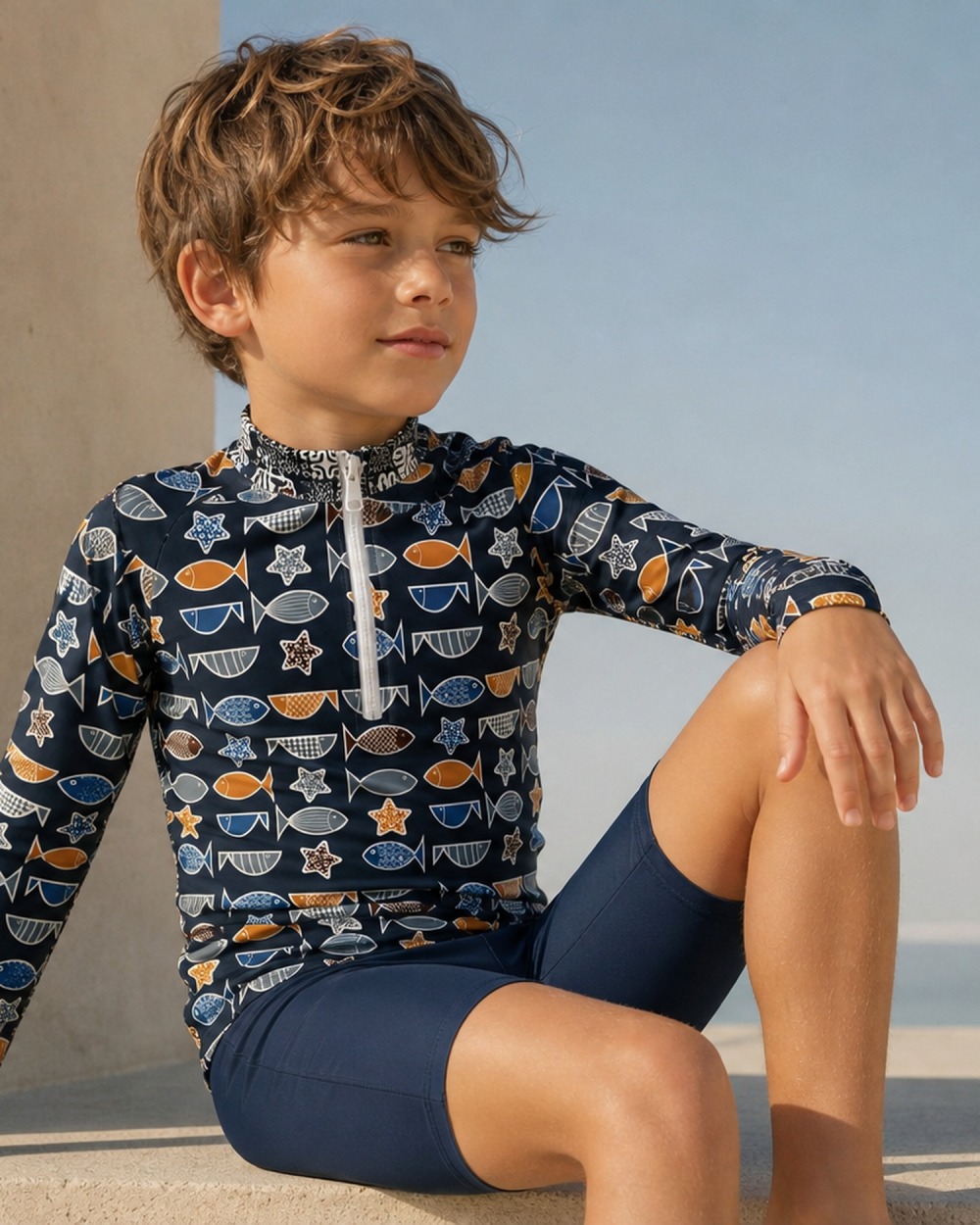 Tee-shirt anti-UV UPF 50+ enfant poisson — manche longue (lifestyle) vue 1