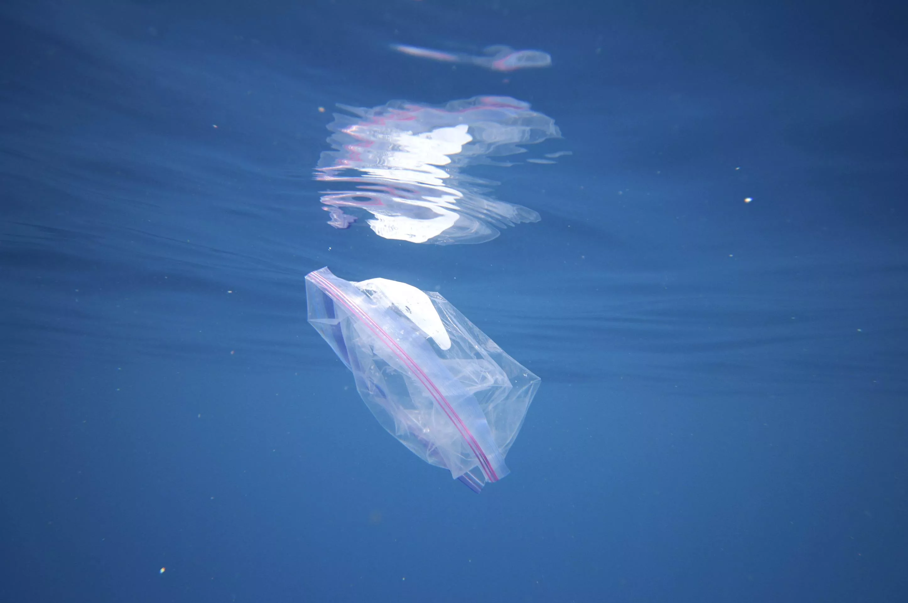 Bolsa de plástico en el mar — contaminación oceánica