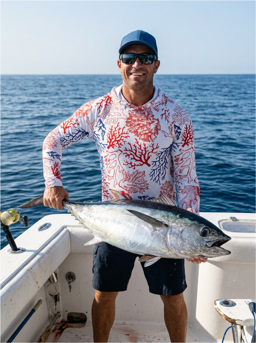 pecheur en rash montrant sa prise
