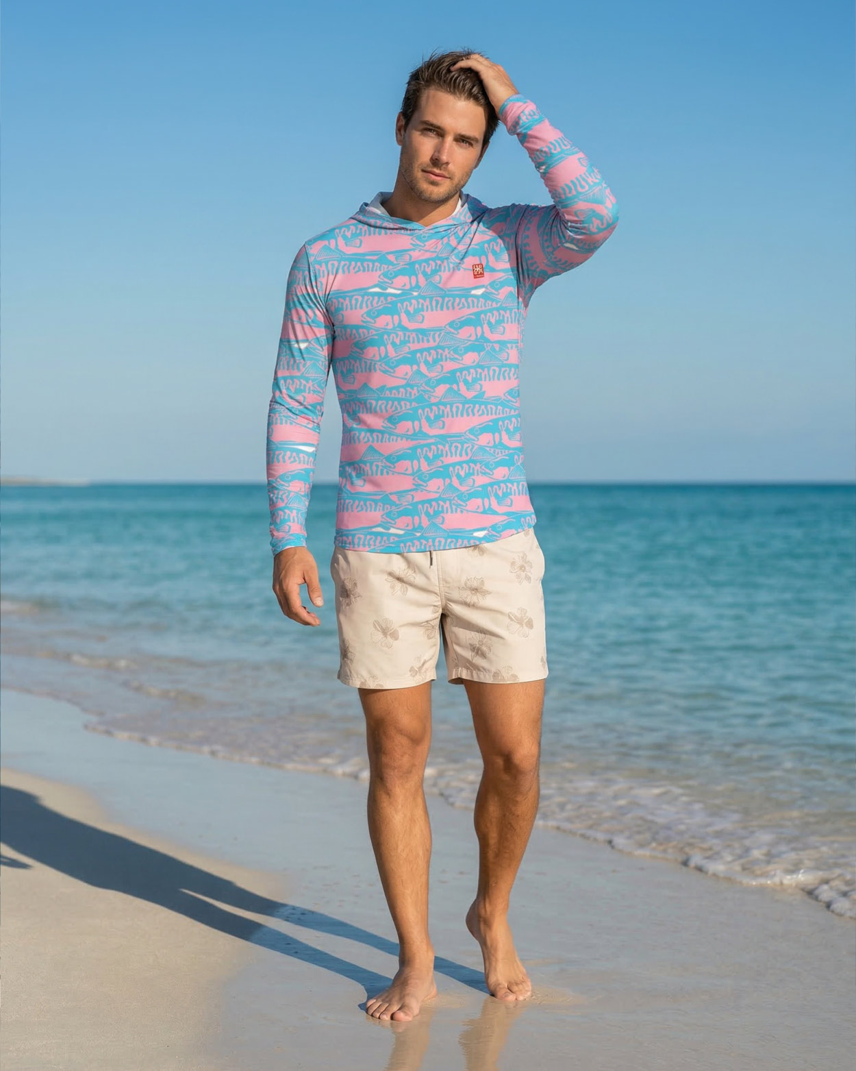 homme marchant en rash au bord de l eau