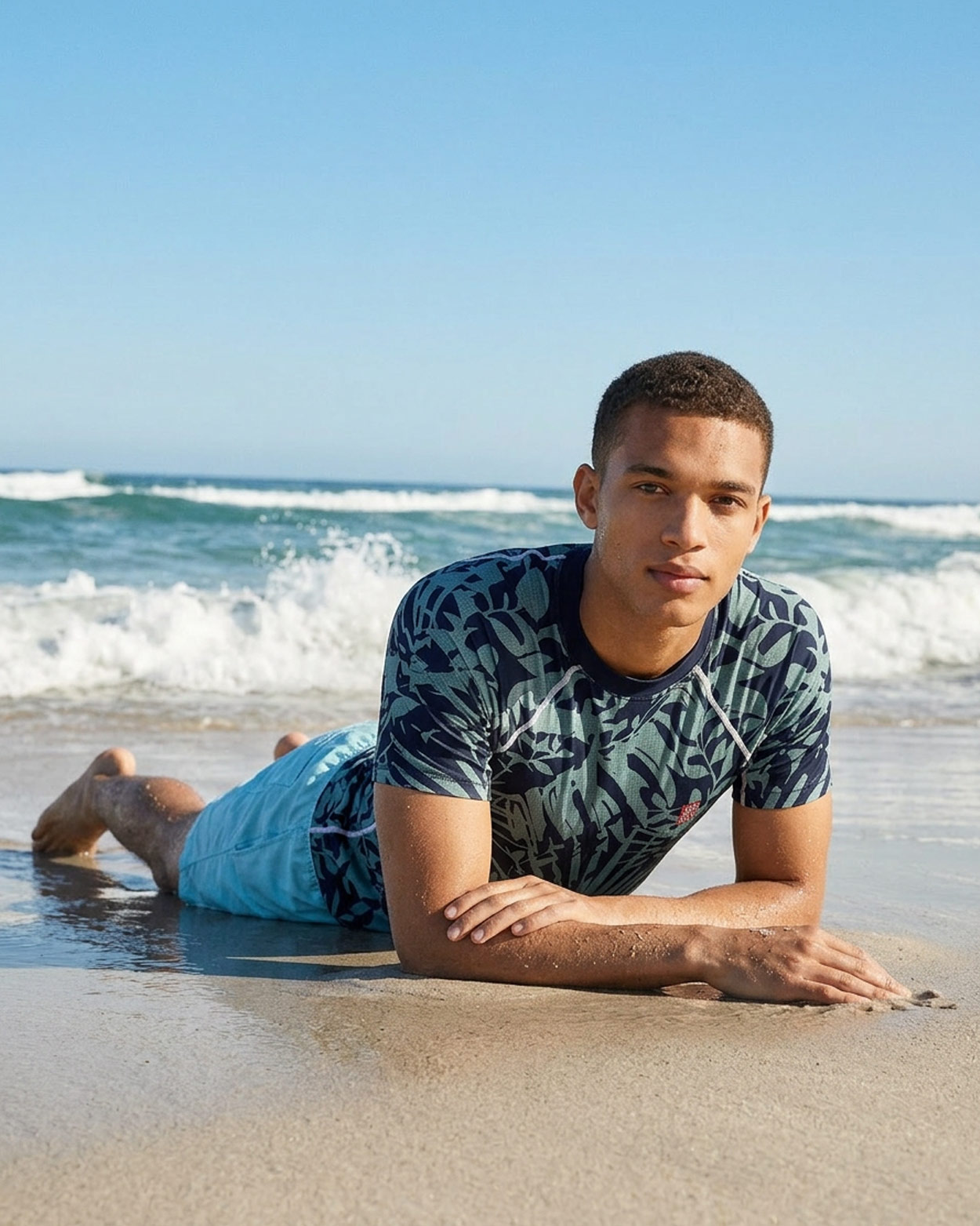 homme allongé en tshirt uv court